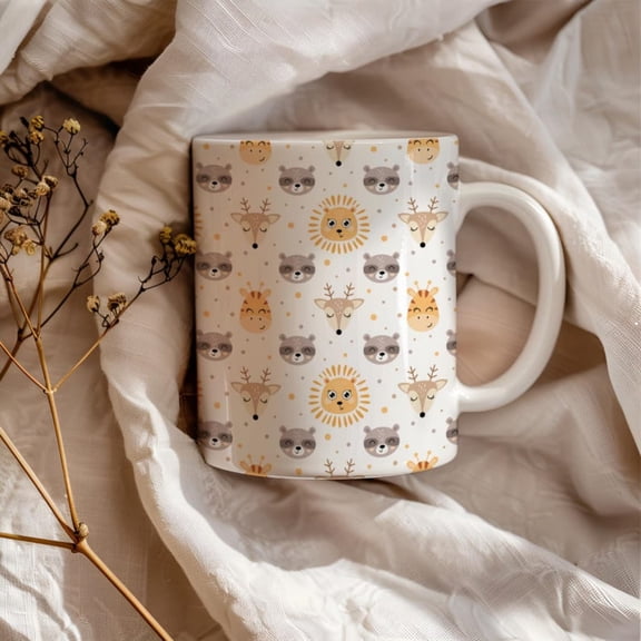 Cute Woodland Animal Mug Cozy Coffee Cup with Adorable Bear, Fox, Deer, and Koala Nature Lovers Gift, Animal Mug,.