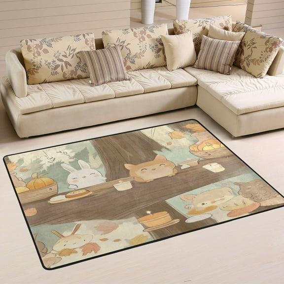 Cute Woodland Animal Soft Polyester Area Rug 36''x24'', Non Slip, Memory Foam, Water Absorbent