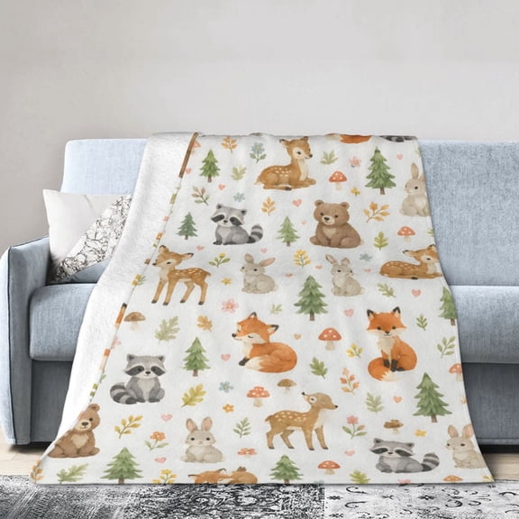 Cute Woodland Animals Blanket Gift Throw Blanket Forest Fox Deer Bear Rabbit Gift for Nursery Decor 50x40