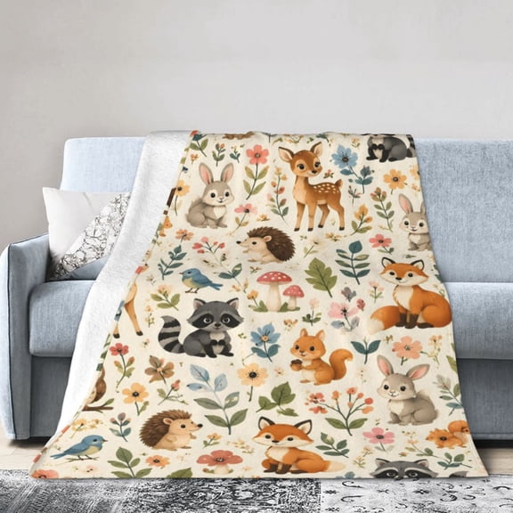 Cute Woodland Animals Blanket Gift Throw Blanket Fox Deer Rabbit Nursery Gift for Toddlers Nursery Decor 80x60