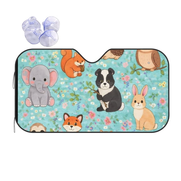 Cute Woodland Animals Car Windshield Sun Shade Universal Fit Auto Sun Visor Protector