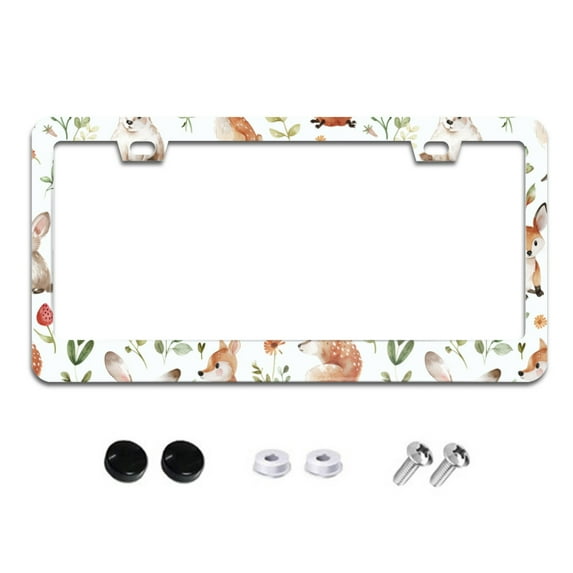 Cute Woodland Animals License Plate Frames for Women Men Car Plate Holder Cover Metal Tag Aluminum Car Accessories Front Rear Plate Decor
