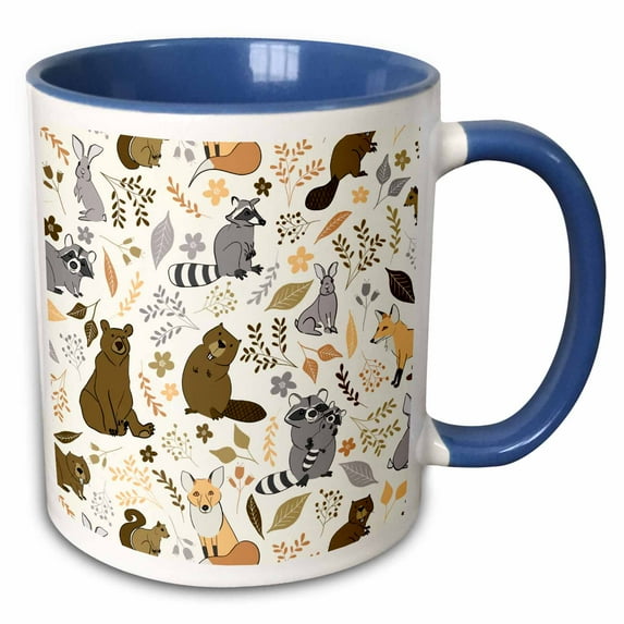 3drose, Cute Woodland Animals Pattern, 15oz Two-tone Blue Mug