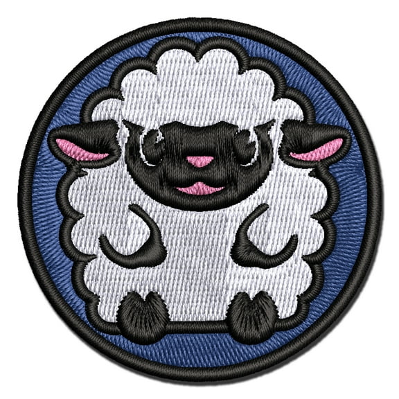 Cute Wooly Sheep Lamb Sitting Applique Multi-Color Embroidered Iron-On Patch - 2.0 Inch Mini