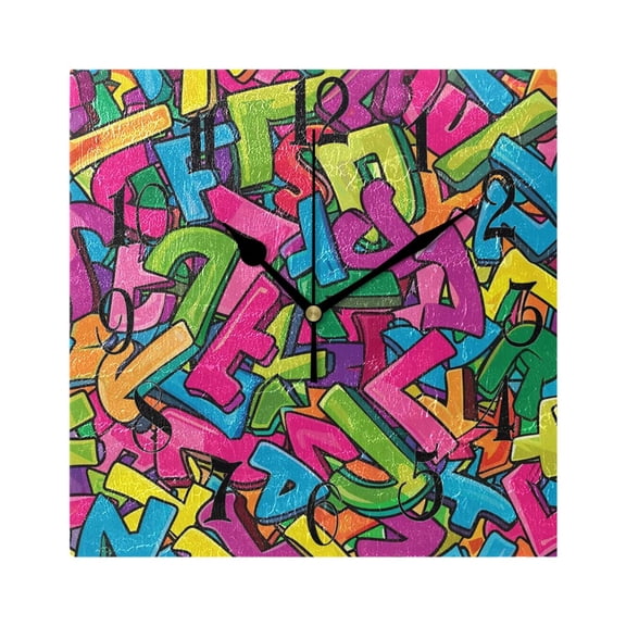 Cute Words Wall Clock Decorative Square Silent Non-Ticking Operated Clocks Aesthetic for Bedroom Living Room