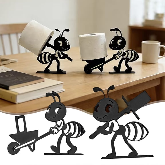 Cute Worker Ant Toilet Paper Roll Stand, Whimsical Sturdy Resin Tissue Dispenser with Anti-Slip Base, Easy Assemble for Bathroom Kitchen Washroom Countertop Home Decor, A