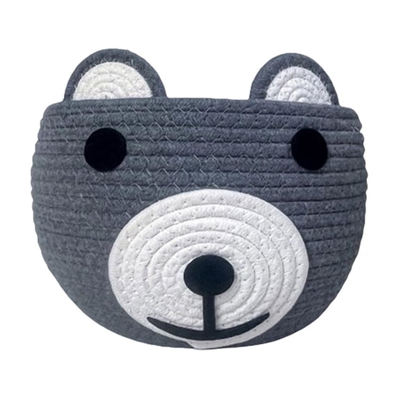 Cute Woven Rope Storage Basket for Nursery - Round Organizer with Bear Handles, Perfect for Toys, Blankets, Cosmetics & Small Items - Adorable Gift Basket Ideal Dark Gray