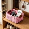 thumbnail image 1 of Cute Woven Storage Basket with Recycled Paper Rope for Shelves, Home Bathroom Bedroom Kitchen Office Storage Basket for Sundries Cosmetics Toys (Pink, 8.2"x5.9"x3.9"), 1 of 8