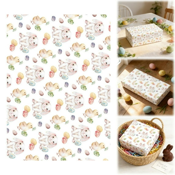 Cute Wrapping Paper Easter Bunny Wrapping Paper, 20x28 Inches 7PC Foldable Easter Wrapping Paper with Egg Bunny Pattern, Easy to Use