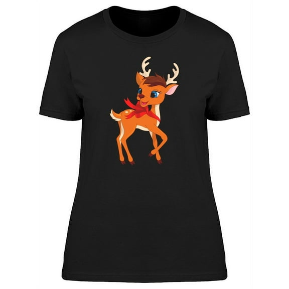 Cute Xmas Reindeer Cartoon T-Shirt Women -Image by Shutterstock, Female Medium