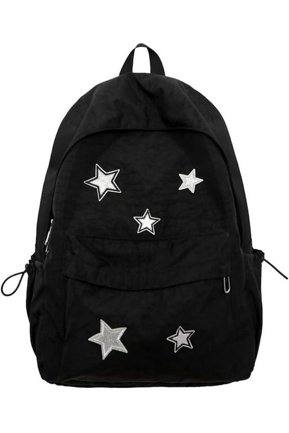 Cute Y2K Aesthetic Backpack Stars Pattern Preppy Backpack Laptop Backpack Back to College Supplies (Black,One Size)