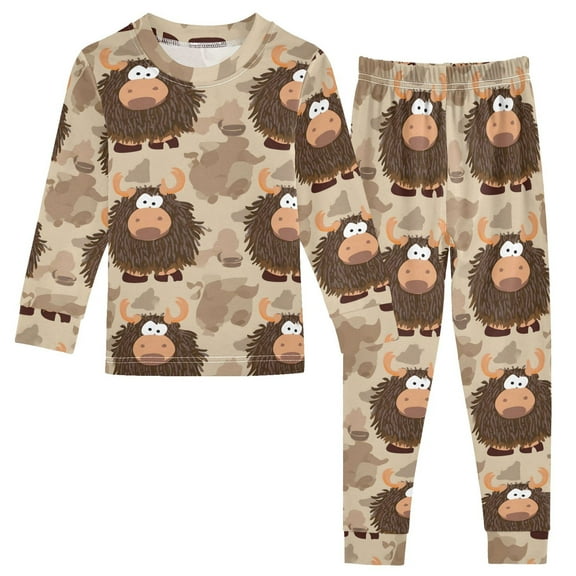 Cute Yak Pattern Cotton Pajamas 2 Piece Set Sleepwear Soft and Comfortable Homewear Nightwear