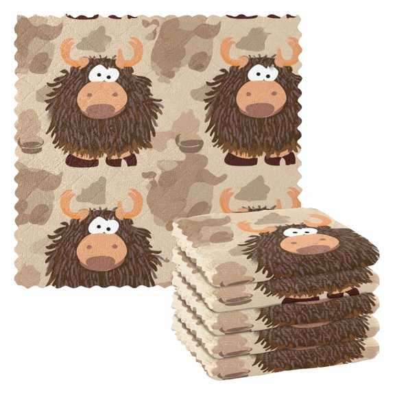 Cute Yak Pattern Dish Towels 6 Pack Kitchen Cleaning Dish Cloths Absorbent Reuseable Cleaning Cloths 11'' x 11''