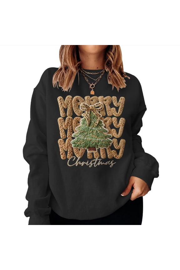 Cute Yarn Crochet Preppy Christmas Tree Bow Graphic Holiday Pullover Gift Sweatshirt, for men & women, up to size 5XL