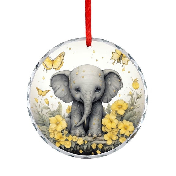 Cute Yellow And Gray Elephant Crystal Glass Ornament Animal Cute Elephant Glass Round Ornaments Holiday Decor And Xmas Gifts Ideas
