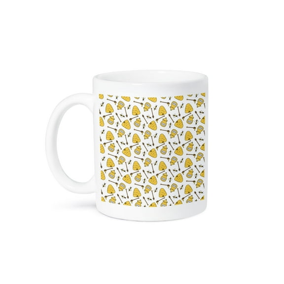 Cute Yellow And White Bees And Bee Hives Pattern, 11oz Mug