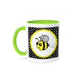 thumbnail image 1 of 3dRose, Cute Yellow Bumble Bee on Black and White Polka Dots , 11oz Two-Tone Green Mug, 1 of 7