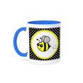 thumbnail image 1 of 3dRose, Cute Yellow Bumble Bee on Black and White Polka Dots , 15oz Two-Tone Blue Mug, 1 of 7