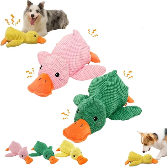 Cute Yellow Calming Duck Dog Toy with Soft Squeaker, Interactive Stuffed Quack Toy for Aggressive Chewers