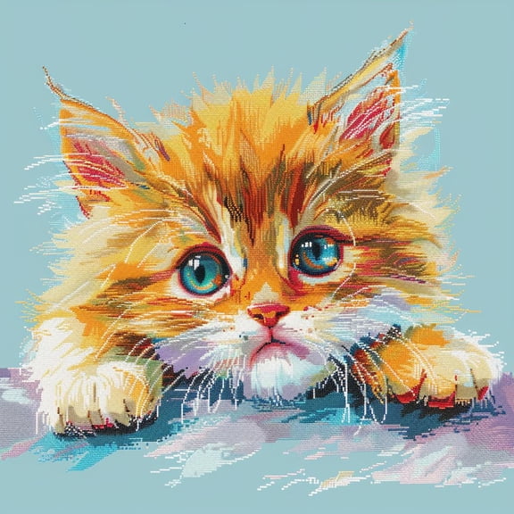 Cute Yellow Cat DIY 11CT Stamped Cross Stitch Kits for Beginners Easy Needlepoint Embroidery Counted Cross Stitch Art Craft for Wall Decoration 14x14inch(1)
