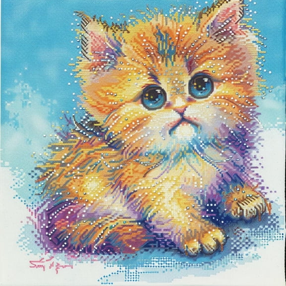 Cute Yellow Cat DIY 11CT Stamped Cross Stitch Kits for Beginners Easy Needlepoint Embroidery Counted Cross Stitch Art Craft for Wall Decoration 14x14inch(3)