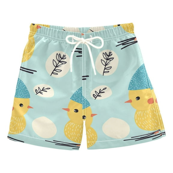 Cute Yellow Chick Boys Swim Trunks Quick Dry Boy Swim Shorts for 3-14 Years