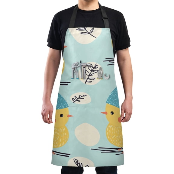 Cute Yellow Chick Chef Kitchen Apron with Pockets for Women Waterproof Aprons for Cooking Baking