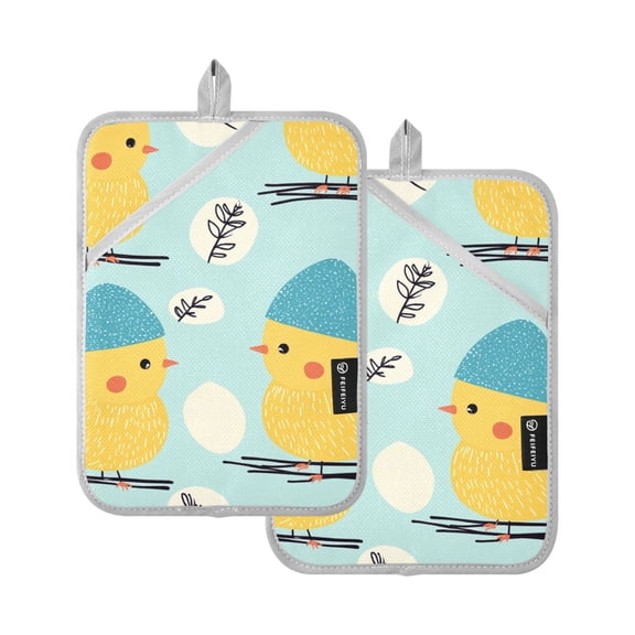 Cute Yellow Chick Oven Mitts Pot Holders 2 pcs Heat Resistant for Kitchen Baking Grilling