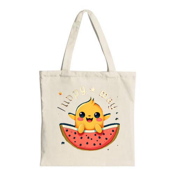 Cute Yellow Chick in Watermelon Tote Bag - Playful ' Happy Day ' Design Perfect for Shopping Parties and Travel - Reusable Canvas Bag