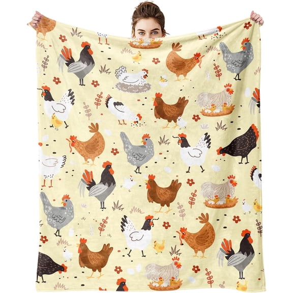 Cute Yellow Chicken Flannel Throw Blanket, Gift for Rooster Lovers, Kids and Adults