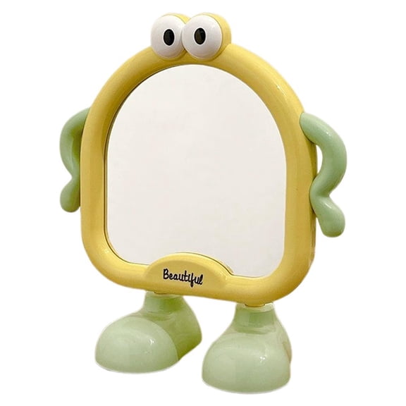 Cute Yellow Desktop Mirror, Portable Makeup Mirror with 90 Angle Adjustable Stand, HD Glass for Accurate Makeup, Animal Design