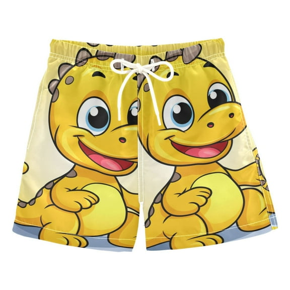 Cute Yellow Dinosaur Boys Swim Trunks Quick Dry Boy Swim Shorts for 3-14 Years