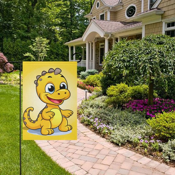 Cute Yellow Dinosaur Garden Flag 28x40 inch Double Sided Outside Yard Decorations for Home Outdoor
