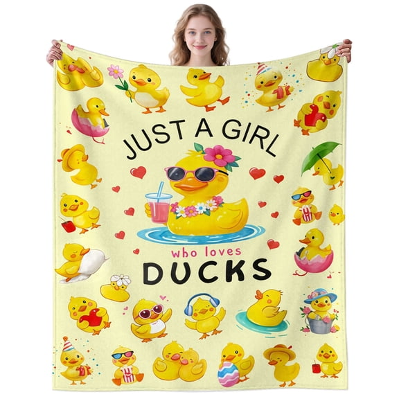 Cute Yellow Duck Blanket Gifts for Women Men Adults Duck Lovers Cozy Plush Lightweight Heart Floral Ducks Throw Blanket for Throw Blankets for Couch Home Decor Birthday Gifts 50×40 Inch