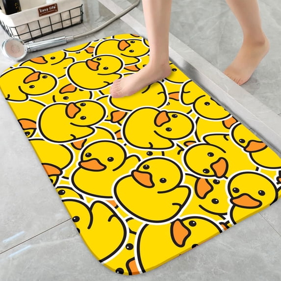 Cute Yellow Duck Soft Flannel Bathroom Rug 16"x24", Water Absorbent Non-Slip Bath Mat for Tub and Shower Room