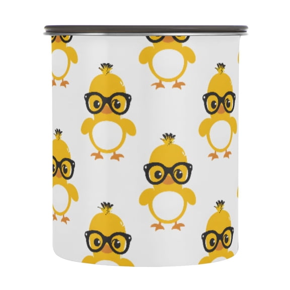 Cute Yellow Duck W/ Glasses Airtight Coffee Bean Canister 30oz Food Storage Containers with Lids For Gournd, Tea, Sugar, Flour, Rice, Cereal, Candy Cookie Jar