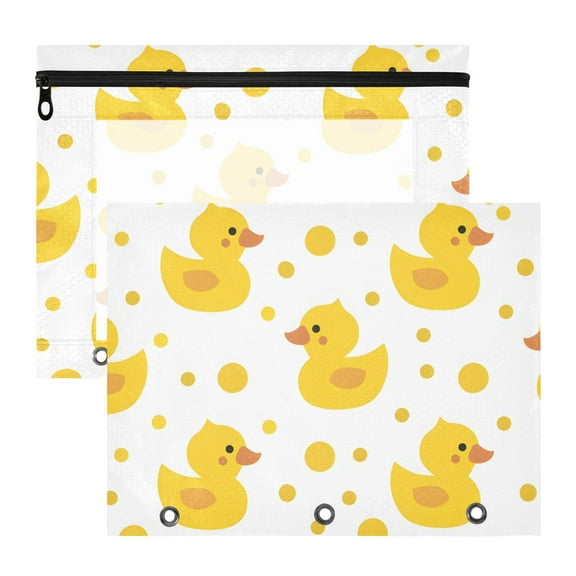 Cute Yellow Ducks Dots Cartoon 3-Ring Binder Pouches A4 Size Zipper Pocket File Storage 2 Packs