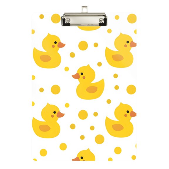 Cute Yellow Ducks Dots Cartoon Acrylic Clipboard Drawing Board with Hook Writing Pad File Storage A4 Size Silver 12.5" x 9"