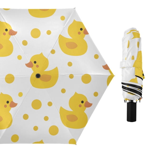 Cute Yellow Ducks Dots Cartoon All Weather Umbrella Triple Folding Parasol 6 Ribs UV Protection Portable