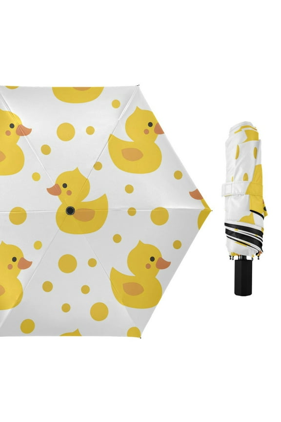 Cute Yellow Ducks Dots Cartoon All Weather Umbrella Triple Folding Parasol 6 Ribs UV Protection Portable