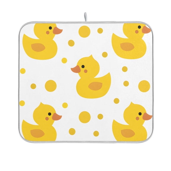 Cute Yellow Ducks Dots Cartoon Dish Drying Mat Absorption Pad Kitchen Drainer for Counter Dinning Table 16" x 18"