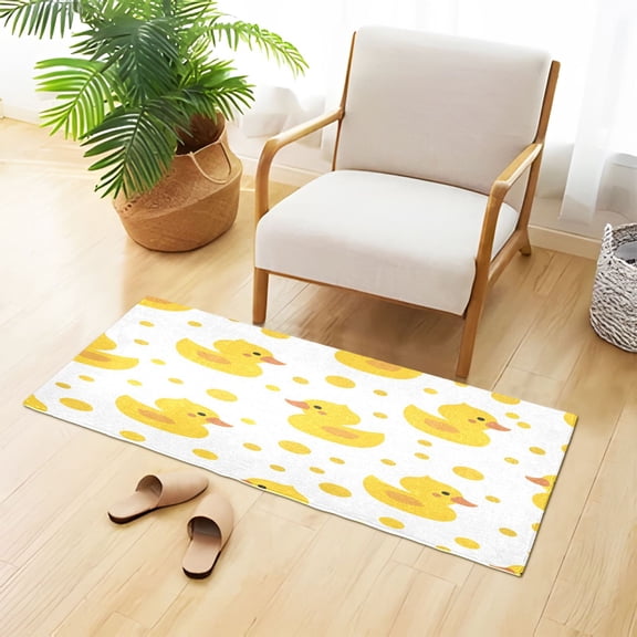 Cute Yellow Ducks Dots Cartoon Plush Carpet Non Slip Runner Rug Absorbent Bath Mat 39" x 20"