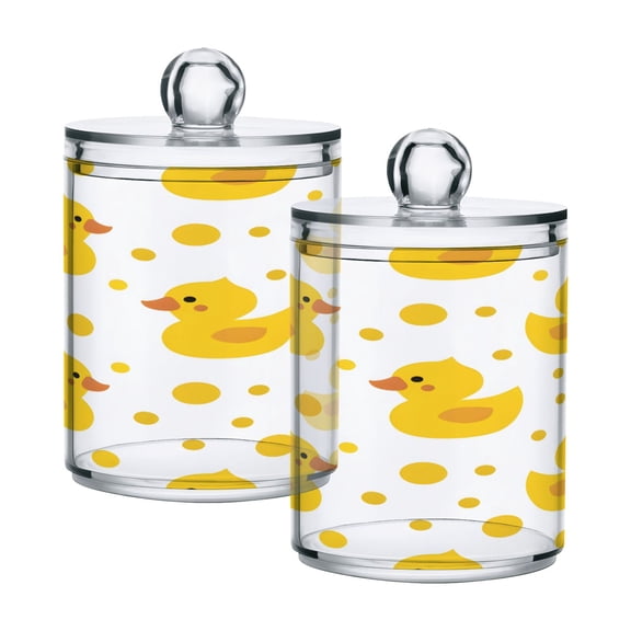 Cute Yellow Ducks Dots Cartoon Translucent Plastic Cans Storage Canisters with Lid Set of 2