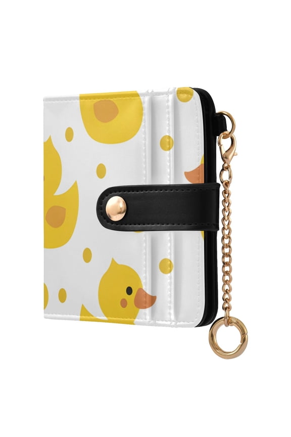 Cute Yellow Ducks Dots Cartoon Women's Wallet PU Leather Card Cases RFID Blocking Purse Billfold with Key Ring