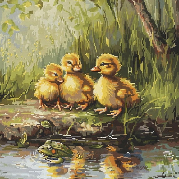 Cute Yellow Ducks in Pond DIY 11CT Stamped Cross Stitch Kits for Beginners Easy Needlepoint Embroidery Counted Cross Stitch Art Craft for Wall Decoration 20x20inch(4)