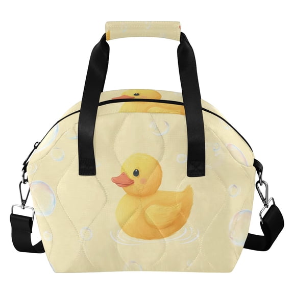 Cute Yellow Ducks with Bubbles Insulated Lunch Bag Reusable Quilted Lunch Box Waterproof Leakproof Lunch Container