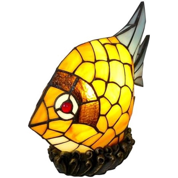 Cute Yellow Fish Table Lamp Fish Style Stained Glass Lamp 9 Inch Tall Vintage Tiffany Table Lamp for Bedroom Living Room Nightstand Decor, Color Changing LED Bulb Included$$Tools & Hardware Other