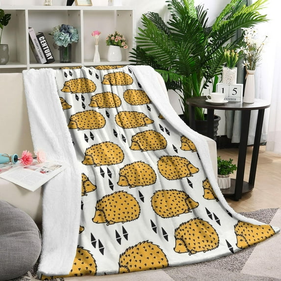 Cute Yellow Hedgehog Pattern Blanket,Comfortable Soft Flannel Throw Blanket,All Season,Warm Lightweight Blankets for Sofa Bed Couch Living Room Chair,40"x50"