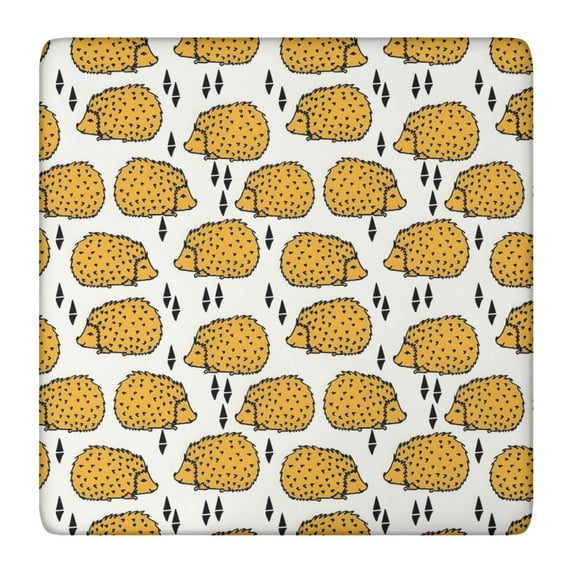 Cute Yellow Hedgehog Pattern Square Fitted Tablecloth with Elastic Edge,Square Table Cover,Washable Elastic Table Cover for Home Kitchen Party Decor 36"x36"