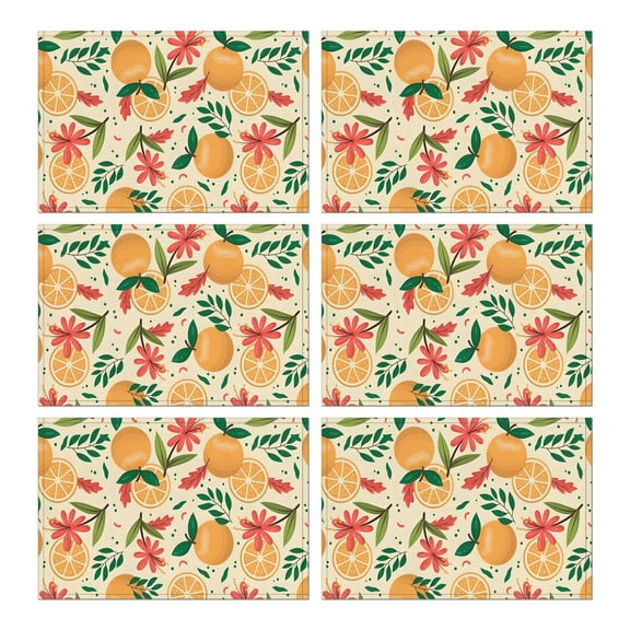 Cute Yellow Lemon Fruit Table Mats, Set of 6, Flax Linen Heat Resistant Wrinkle Free Design, Perfect for Summer Kitchen and Garden Dining Decor